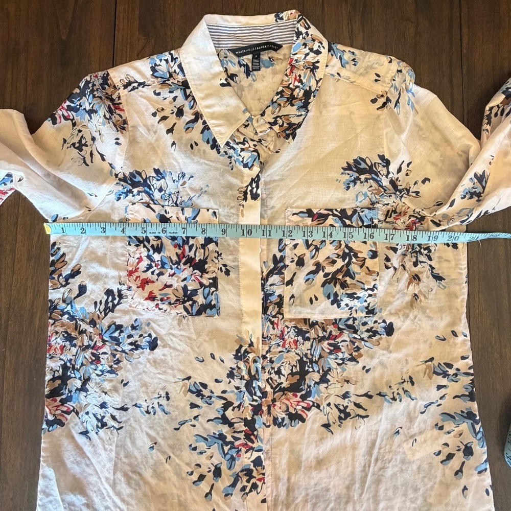 White House Black Market Soft Pink Floral Long Sleeve Silk Blend Shirt, Size 8 - Picture 13 of 13